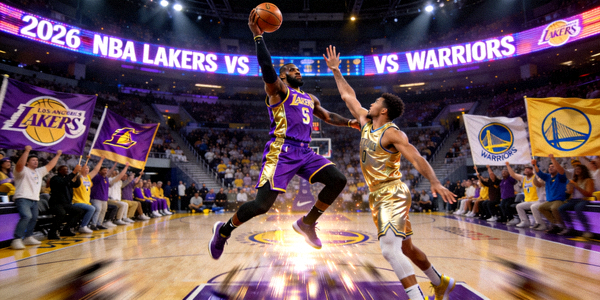 2026年NBA湖人队与勇士队比赛现场，球员投篮瞬间
